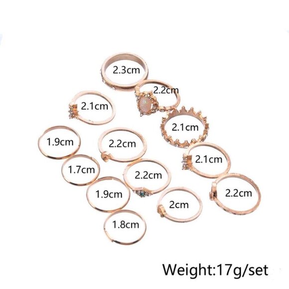 Bohemian Set of 13 Gold Tone Rings Unique Contemporary Festival Costume Moon - Picture 6 of 9